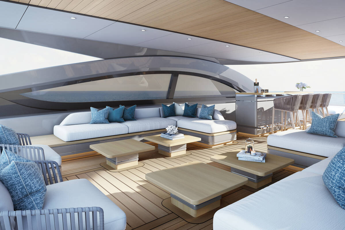 Sun deck lounge area with bar