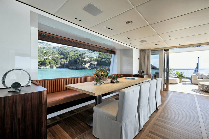Dining area in upper deck salon