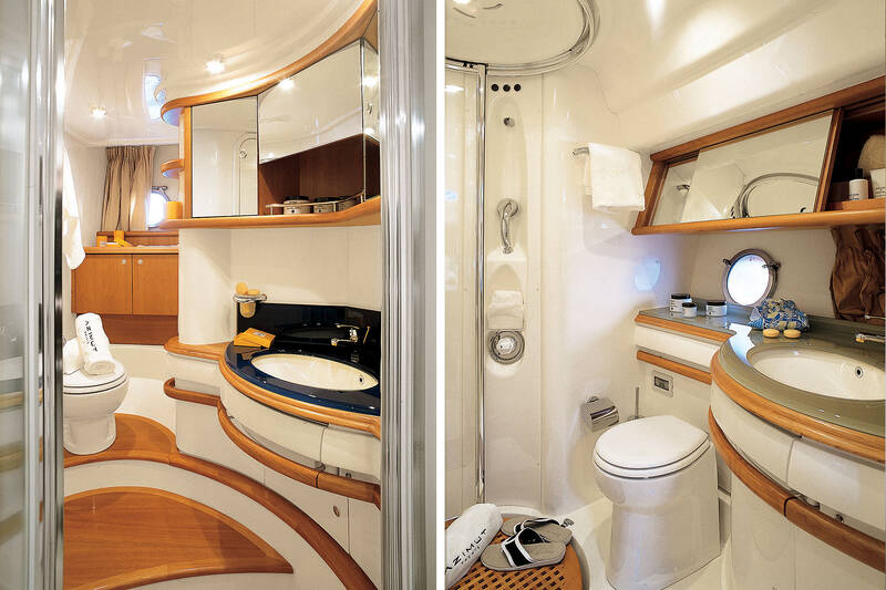 Bathroom in the master cabin (left) and VIP cabin (to the right)