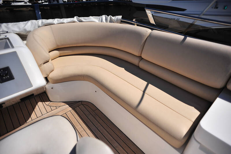 Sofa area to the right of the helm station on the flybridge