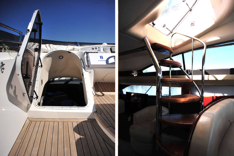 Stairs from the saloon on the main deck on flybridge
