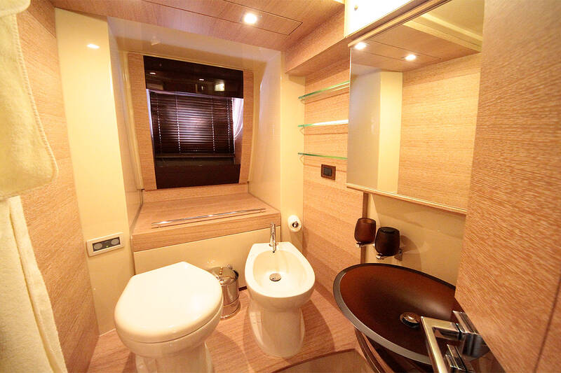Bathroom in the master cabin. The Interior Of The Azimut 58