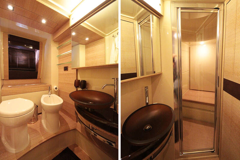 Bathroom in the master cabin. The Interior Of The Azimut 58