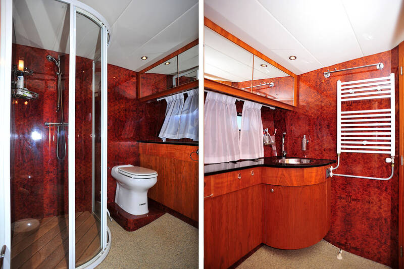 Very spacious bathroom in the owner's cabin