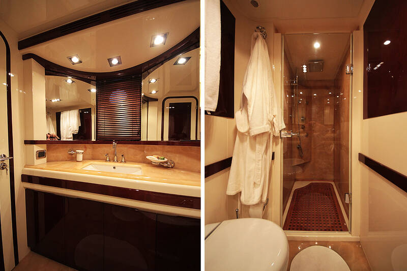 Bathroom/WC in owner's cabin. The Interior Of The Azimut 80