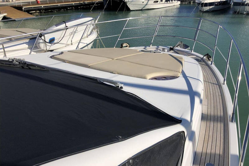 Sunbathing cushions on bow