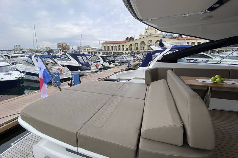 Sunbathing cushions on cockpit