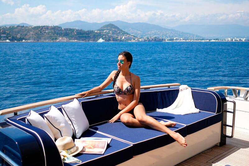 Lounge area on aft flybridge M/Y LADY AMANDA