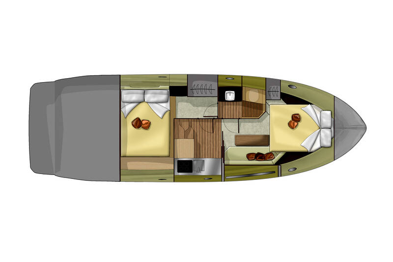 Lower deck (laid out bed in bow cabin)