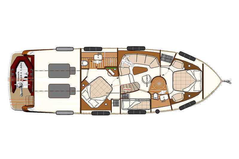 Lower deck (3 cabins + dinette) Magellano 50